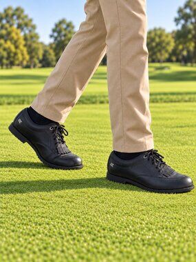 CUTTER & BUCK Black Leather Cleated Kiltie Golf Shoes Men's size 8.5 MINT